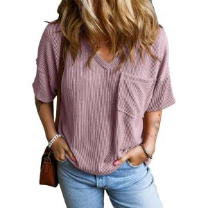imageEVALESS Womens Summer Tops Oversized T Shirts Short Sleeve Blouses for Women Dressy Casual Work OutfitsViolet