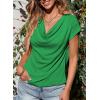 imageEVALESS Shirts for Women Fashion 2025 Cowl Neck Tops for Women Dressy Casual Short Sleeve Clothes Summer OutfitsBlackish Green
