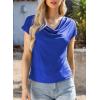 imageEVALESS Shirts for Women Fashion 2025 Cowl Neck Tops for Women Dressy Casual Short Sleeve Clothes Summer OutfitsBlue