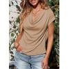 imageEVALESS Shirts for Women Fashion 2025 Cowl Neck Tops for Women Dressy Casual Short Sleeve Clothes Summer OutfitsKhaki