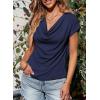 imageEVALESS Shirts for Women Fashion 2025 Cowl Neck Tops for Women Dressy Casual Short Sleeve Clothes Summer OutfitsNavy Blue