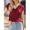imageEVALESS Shirts for Women Fashion 2025 Cowl Neck Tops for Women Dressy Casual Short Sleeve Clothes Summer OutfitsRed