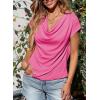 imageEVALESS Shirts for Women Fashion 2025 Cowl Neck Tops for Women Dressy Casual Short Sleeve Clothes Summer OutfitsRose Red