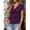 imageEVALESS Shirts for Women Fashion 2025 Cowl Neck Tops for Women Dressy Casual Short Sleeve Clothes Summer OutfitsTillandsia Purple