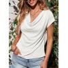 imageEVALESS Shirts for Women Fashion 2025 Cowl Neck Tops for Women Dressy Casual Short Sleeve Clothes Summer OutfitsWhite