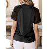 imageEVALESS Womens Fashion Tops Crewneck Sexy Patchwork Lace Short Sleeve Tee Shirts Casual Knitted BlousesC Black