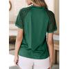 imageEVALESS Womens Fashion Tops Crewneck Sexy Patchwork Lace Short Sleeve Tee Shirts Casual Knitted BlousesC Blackish Green