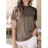 imageEVALESS Womens Fashion Tops Crewneck Sexy Patchwork Lace Short Sleeve Tee Shirts Casual Knitted BlousesC Brown