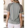 imageEVALESS Womens Fashion Tops Crewneck Sexy Patchwork Lace Short Sleeve Tee Shirts Casual Knitted BlousesC Gray