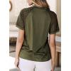 imageEVALESS Womens Fashion Tops Crewneck Sexy Patchwork Lace Short Sleeve Tee Shirts Casual Knitted BlousesC Green