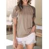 imageEVALESS Womens Fashion Tops Crewneck Sexy Patchwork Lace Short Sleeve Tee Shirts Casual Knitted BlousesC Khaki