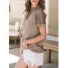 imageEVALESS Womens Fashion Tops Crewneck Sexy Patchwork Lace Short Sleeve Tee Shirts Casual Knitted BlousesC Khaki