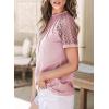 imageEVALESS Womens Fashion Tops Crewneck Sexy Patchwork Lace Short Sleeve Tee Shirts Casual Knitted BlousesC Pink