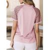 imageEVALESS Womens Fashion Tops Crewneck Sexy Patchwork Lace Short Sleeve Tee Shirts Casual Knitted BlousesC Pink