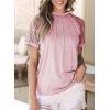imageEVALESS Womens Fashion Tops Crewneck Sexy Patchwork Lace Short Sleeve Tee Shirts Casual Knitted BlousesC Pink