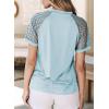 imageEVALESS Womens Fashion Tops Crewneck Sexy Patchwork Lace Short Sleeve Tee Shirts Casual Knitted BlousesC Sky Blue