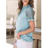imageEVALESS Womens Fashion Tops Crewneck Sexy Patchwork Lace Short Sleeve Tee Shirts Casual Knitted BlousesC Sky Blue