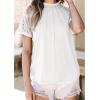 imageEVALESS Womens Fashion Tops Crewneck Sexy Patchwork Lace Short Sleeve Tee Shirts Casual Knitted BlousesC White