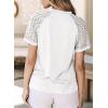 imageEVALESS Womens Fashion Tops Crewneck Sexy Patchwork Lace Short Sleeve Tee Shirts Casual Knitted BlousesC White