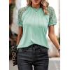 imageEVALESS Womens Fashion Tops Crewneck Sexy Patchwork Lace Short Sleeve Tee Shirts Casual Knitted BlousesE Green