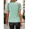 imageEVALESS Womens Fashion Tops Crewneck Sexy Patchwork Lace Short Sleeve Tee Shirts Casual Knitted BlousesE Green