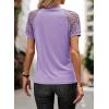 imageEVALESS Womens Fashion Tops Crewneck Sexy Patchwork Lace Short Sleeve Tee Shirts Casual Knitted BlousesE Purple