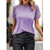 imageEVALESS Womens Fashion Tops Crewneck Sexy Patchwork Lace Short Sleeve Tee Shirts Casual Knitted BlousesE Purple