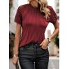 imageEVALESS Womens Fashion Tops Crewneck Sexy Patchwork Lace Short Sleeve Tee Shirts Casual Knitted BlousesE Red