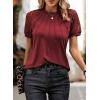 imageEVALESS Womens Fashion Tops Crewneck Sexy Patchwork Lace Short Sleeve Tee Shirts Casual Knitted BlousesE Red
