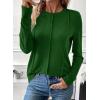 imageEVALESS Womens Long Sleeve Shirts Tops Trendy Dressy Casual Pleated Crewneck Knit Solid Loose Blouses OutfitsBlackish Green