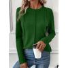 imageEVALESS Womens Long Sleeve Shirts Tops Trendy Dressy Casual Pleated Crewneck Knit Solid Loose Blouses OutfitsBlackish Green