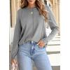 imageEVALESS Womens Long Sleeve Shirts Tops Trendy Dressy Casual Pleated Crewneck Knit Solid Loose Blouses OutfitsLight Grey
