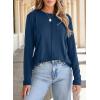 imageEVALESS Womens Long Sleeve Shirts Tops Trendy Dressy Casual Pleated Crewneck Knit Solid Loose Blouses OutfitsNavy Blue