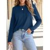 imageEVALESS Womens Long Sleeve Shirts Tops Trendy Dressy Casual Pleated Crewneck Knit Solid Loose Blouses OutfitsNavy Blue