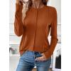 imageEVALESS Womens Long Sleeve Shirts Tops Trendy Dressy Casual Pleated Crewneck Knit Solid Loose Blouses OutfitsOrange