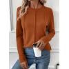 imageEVALESS Womens Long Sleeve Shirts Tops Trendy Dressy Casual Pleated Crewneck Knit Solid Loose Blouses OutfitsOrange