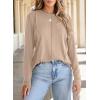 imageEVALESS Womens Long Sleeve Shirts Tops Trendy Dressy Casual Pleated Crewneck Knit Solid Loose Blouses OutfitsParchment