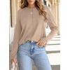imageEVALESS Womens Long Sleeve Shirts Tops Trendy Dressy Casual Pleated Crewneck Knit Solid Loose Blouses OutfitsParchment