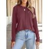 imageEVALESS Womens Long Sleeve Shirts Tops Trendy Dressy Casual Pleated Crewneck Knit Solid Loose Blouses OutfitsRed Dahlia