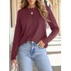 imageEVALESS Womens Long Sleeve Shirts Tops Trendy Dressy Casual Pleated Crewneck Knit Solid Loose Blouses OutfitsRed Dahlia