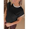 imageEVALESS Womens Short Sleeve T Shirts Crewneck Color Block Ribbed Knit Tee Blouses 2025 Trendy Summer TopsBlack