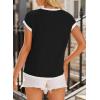 imageEVALESS Womens Short Sleeve T Shirts Crewneck Color Block Ribbed Knit Tee Blouses 2025 Trendy Summer TopsBlack