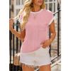imageEVALESS Womens Short Sleeve T Shirts Crewneck Color Block Ribbed Knit Tee Blouses 2025 Trendy Summer TopsPink