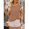 imageEVALESS Womens Short Sleeve T Shirts Crewneck Color Block Ribbed Knit Tee Blouses 2025 Trendy Summer TopsSmoke Gray
