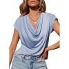 imageEVALESS Shirts for Women Fashion 2025 Cowl Neck Tops for Women Dressy Casual Short Sleeve Clothes Summer OutfitsBeau Blue