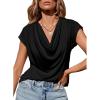 imageEVALESS Shirts for Women Fashion 2025 Cowl Neck Tops for Women Dressy Casual Short Sleeve Clothes Summer OutfitsBlack