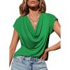 imageEVALESS Shirts for Women Fashion 2025 Cowl Neck Tops for Women Dressy Casual Short Sleeve Clothes Summer OutfitsBlackish Green