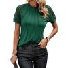 imageEVALESS Womens Fashion Tops Crewneck Sexy Patchwork Lace Short Sleeve Tee Shirts Casual Knitted BlousesC Blackish Green