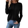 imageEVALESS Womens Long Sleeve Shirts Tops Trendy Dressy Casual Pleated Crewneck Knit Solid Loose Blouses OutfitsBlack