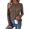 imageEVALESS Womens Long Sleeve Shirts Tops Trendy Dressy Casual Pleated Crewneck Knit Solid Loose Blouses OutfitsCoffee
